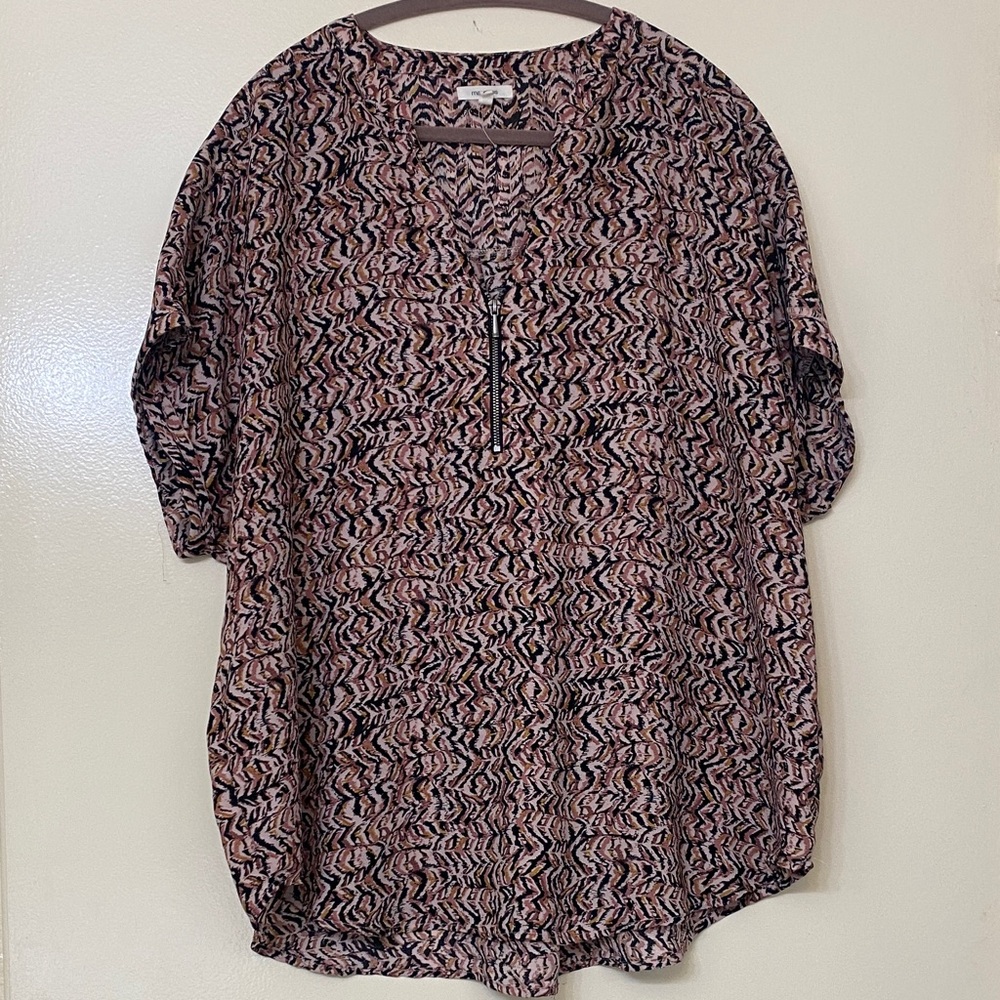 Multicolor Patterned V-Neck Women’s Blouse